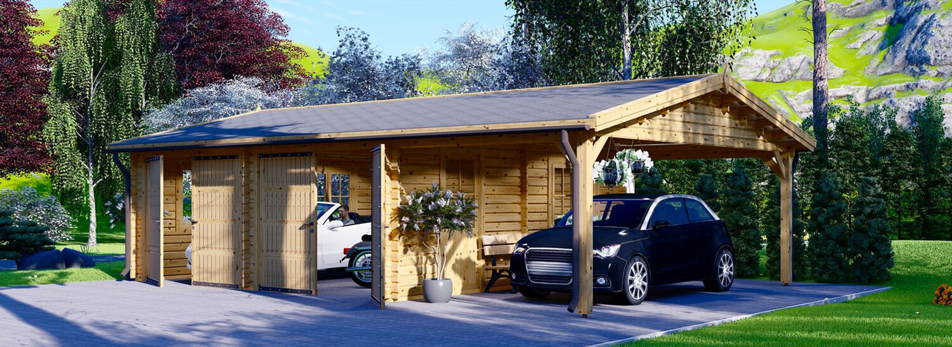 Dřevěné garáže a dřevěné přístřešky na auto
