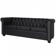vidaXL Chesterfield pohovky dvojsedák a trojsedák umělá kůže černá