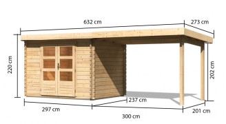 Dřevěný zahradní domek BASTRUP 3 s přístavkem Dekorhome