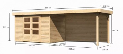 Dřevěný zahradní domek ASKOLA 4 s přístavkem 280 Dekorhome