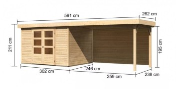 Dřevěný zahradní domek ASKOLA 5 s přístavkem 280 Dekorhome