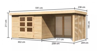 Dřevěný zahradní domek ASKOLA 4 s přístavkem Dekorhome