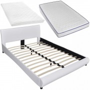 vidaXL Postel s matrací z paměťové pěny LED bílá umělá kůže 140x200 cm