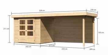 Dřevěný zahradní domek ASKOLA 3 s přístavkem 280 Dekorhome