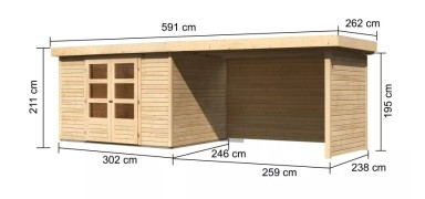 Dřevěný zahradní domek ASKOLA 5 s přístavkem 280 Dekorhome