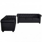vidaXL Chesterfield pohovky dvojsedák a trojsedák umělá kůže černá