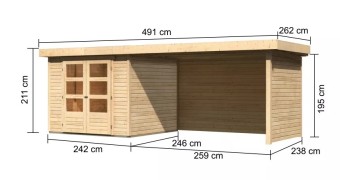 Dřevěný zahradní domek ASKOLA 3,5 s přístavkem 280 Dekorhome