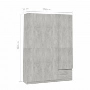 vidaXL 3dveřová šatní skříň betonově šedá 120x50x180 cm dřevotříska