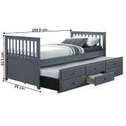 Postel s přistýlkou a úložným prostorem AUSTIN NEW šedá