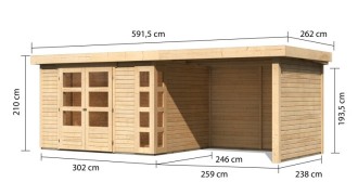 Dřevěný zahradní domek KERKO 5 s přístavkem 280 Dekorhome