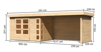 Dřevěný zahradní domek KERKO 4 s přístavkem 280 Dekorhome