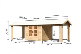 Dřevěný zahradní domek THERES 3 s přístavkem Dekorhome