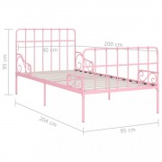 vidaXL Rám postele s laťkovým roštem růžový kov 90 x 200 cm