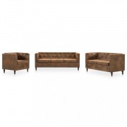 vidaXL Sedací souprava Chesterfield 3 ks textil hnědá semišový vzhled