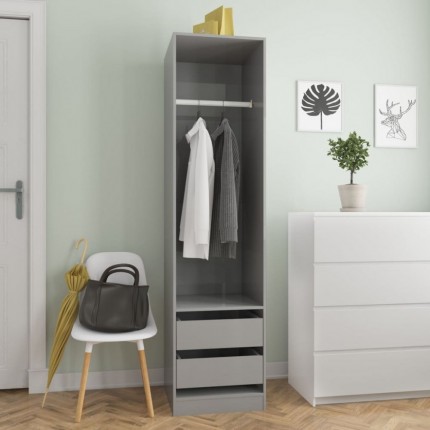 vidaXL Šatní skříň se zásuvkami šedá lesklá 50x50x200 cm dřevotříska