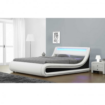 Manželská postel s LED osvětlením MANILA NEW bílá / černá