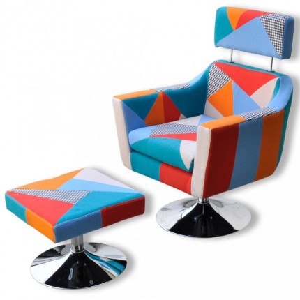 TV křeslo s podnožkou patchwork Dekorhome