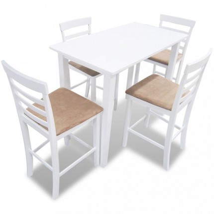 Bílý dřevěný barový stůl a 4 barové židle, set