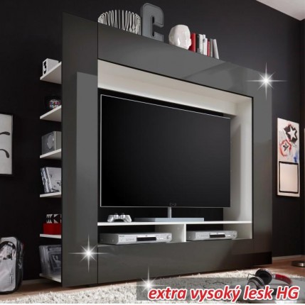 Luxusní obývací stěna MEDI černá extra vysoký lesk