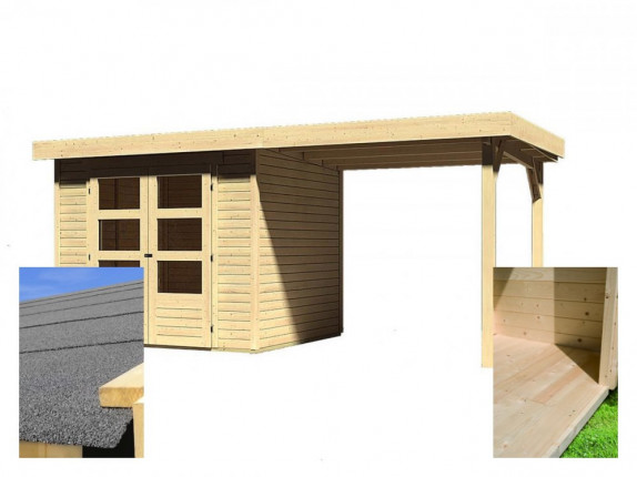 Dřevěný zahradní domek s přístavkem a podlahou 491 x 238 cm Dekorhome