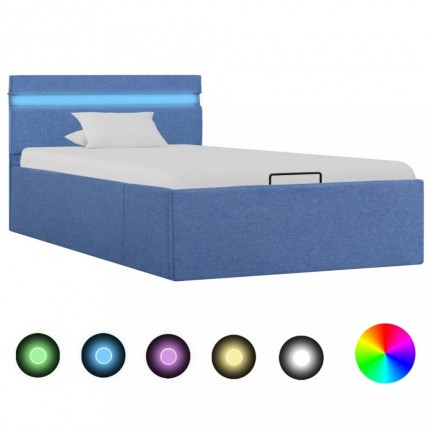 vidaXL Zvedací rám postele s LED světlem modrý textil 100 x 200 cm