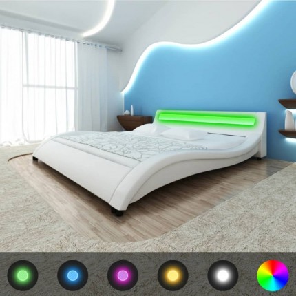 vidaXL Postel s matrací z paměťové pěny LED bílá umělá kůže 180x200 cm