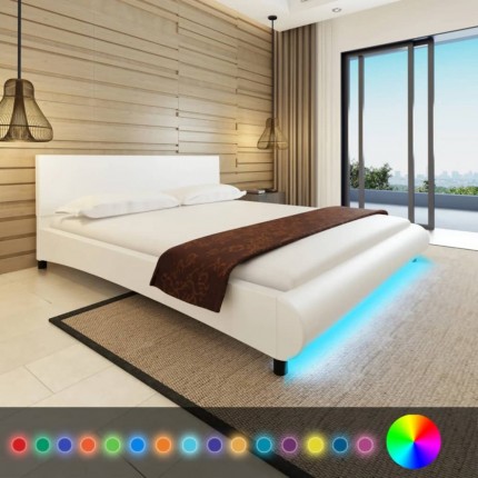 vidaXL Postel s matrací LED bílá umělá kůže 180 x 200 cm