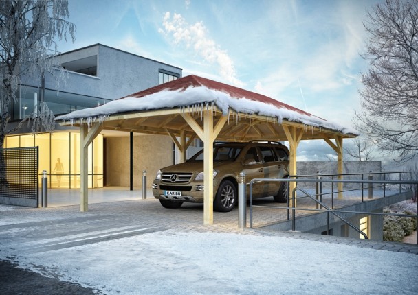 Dřevěný přístřešek / carport 338x592 cm Dekorhome