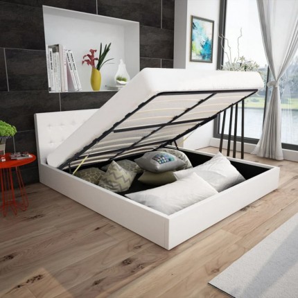 vidaXL Rám postele s úložným prostorem bílý umělá kůže 140 x 200 cm