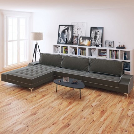 vidaXL Rohová sedačka, textil, tmavošedá, XXL, 326x163x83 cm