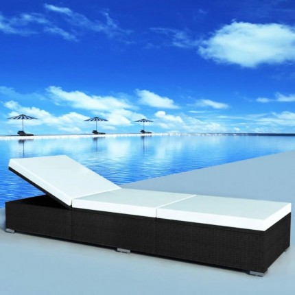 vidaXL Zahradní lehátko s bílým polstrem, černý polyratan 195x60x31 cm