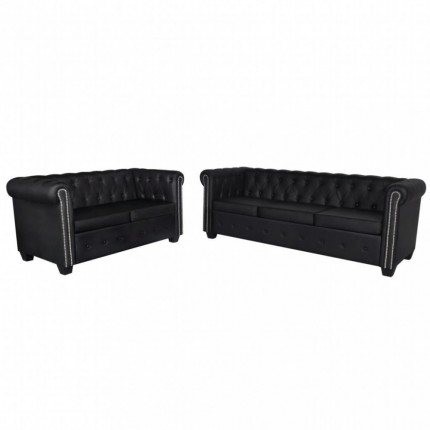 vidaXL Chesterfield pohovky dvojsedák a trojsedák umělá kůže černá
