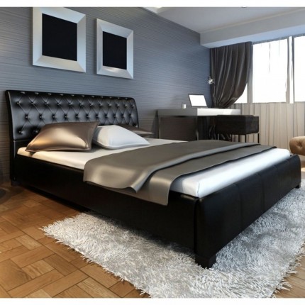 vidaXL Postel s matrací černá umělá kůže 180 x 200 cm
