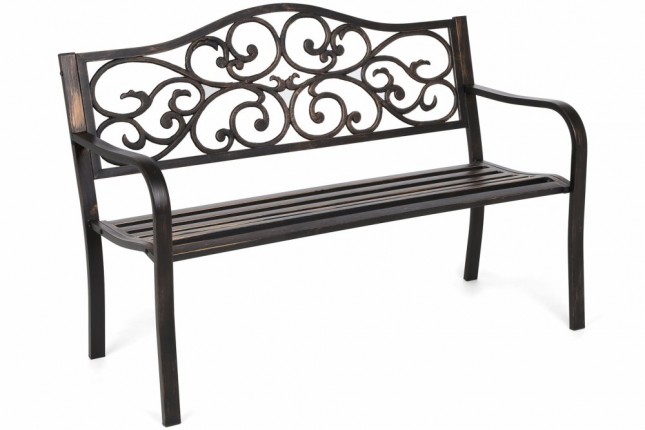 Zahradní lavička s patinou ocel / litinový ornament