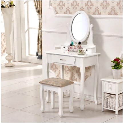 Toaletní stolek s taburetem LINET  NEW bílá / stříbrná