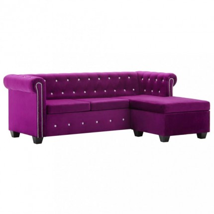 vidaXL Rohová pohovka Chesterfield samet 199 x 142 x 72 cm fialová