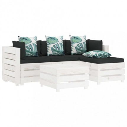 vidaXL 5dílná sedací souprava z palet s květovanými poduškami dřevo