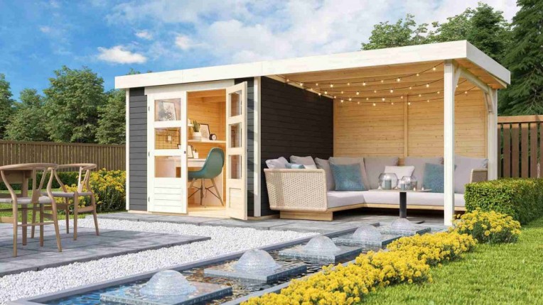 Dřevěný zahradní domek ASKOLA 3,5 s přístavkem 280 Dekorhome
