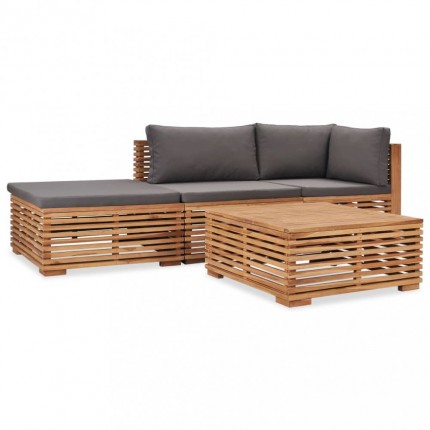 vidaXL 4dílná zahradní sedací souprava s poduškami masivní teak