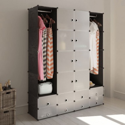 vidaXL Modulární skříň s 18 přihrádkami černobílá 37 x 146 x 180,5 cm