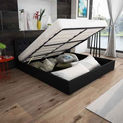 vidaXL Rám postele s úložným prostorem černý umělá kůže 180 x 200 cm