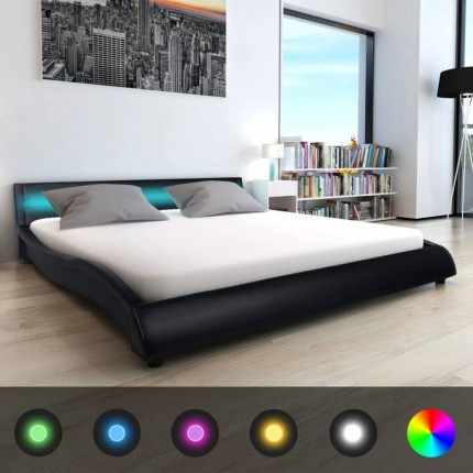 vidaXL Postel s matrací LED černá umělá kůže 180 x 200 cm