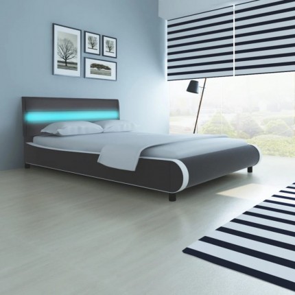 vidaXL Rám postele s LED světlem šedý umělá kůže 140 x 200 cm