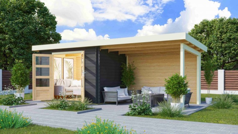 Dřevěný zahradní domek BASTRUP 3 s přístavkem Dekorhome