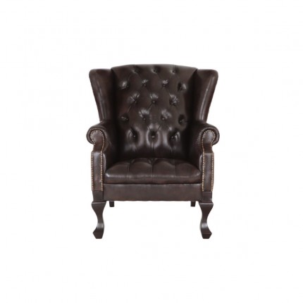 Křeslo Chesterfield z pravé hovězí kůže Brown