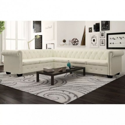 vidaXL Chesterfield rohová sedačka 6místná umělá kůže bílá