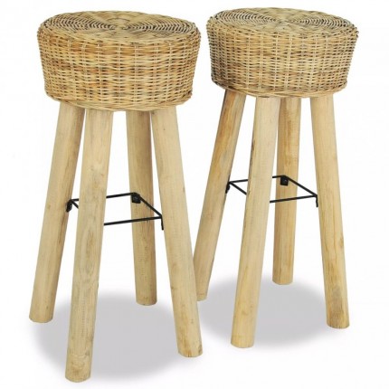 Barové židle 2 ks přírodní ratan / teak Dekorhome