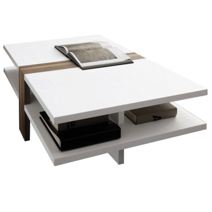 Konferenční stolek NAVIN bílá vysoký lesk / švestka