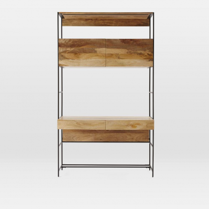 Psací stůl s knihovnou Gita 130x213x55 z masivu mango, Mango natural