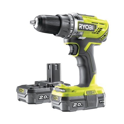 Ryobi R18DD3-220S aku 18 V kompaktní šroubovák/vrtačka + 2x 2Ah baterie + nabíječka ONE+